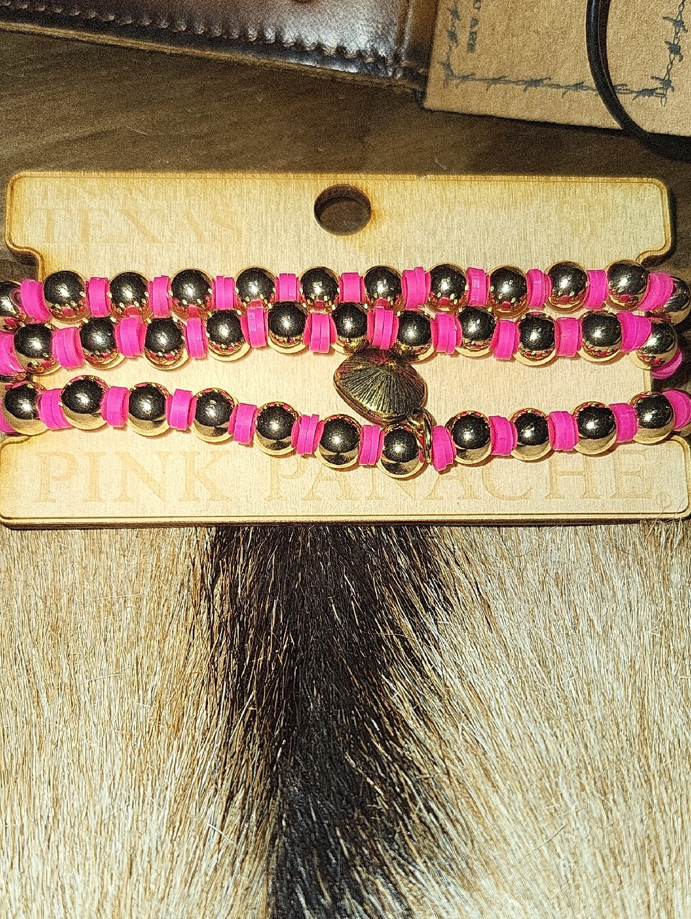 Panache Gold Beaded Bracelets with SwarovskiCrystal Hot Pink Accents